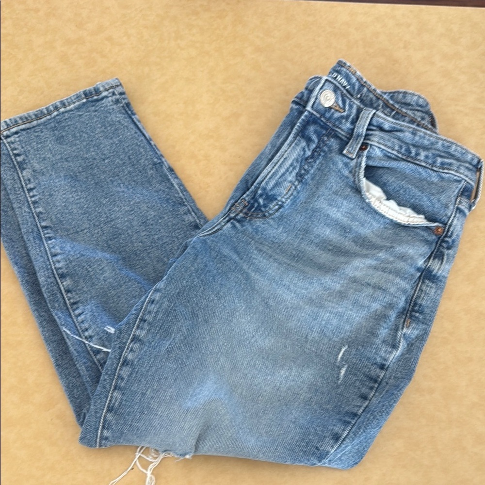Old Navy Blue Straight Leg Jeans with Vintage Distressing